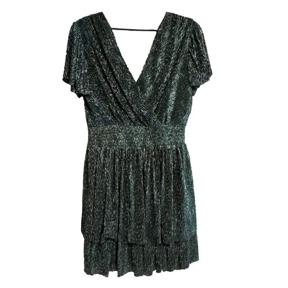 PINCH Green Metallic Tiered Mini Dress Size M - Picture 2 of 7